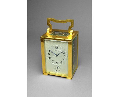 A French brass carriage clockInscribed Leroy, Paris, circa 1900The rectangular case with silvered engine-turned dial inscribe