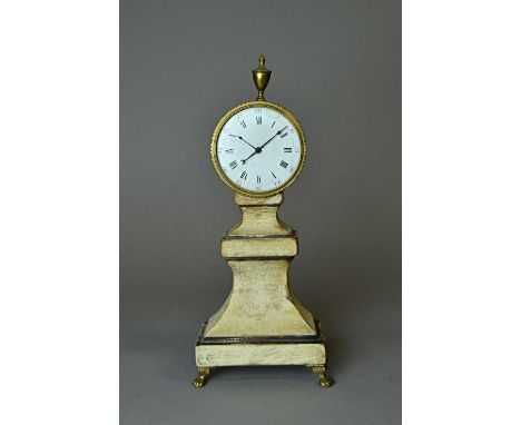 A white painted mantel timepieceIn the Regency styleThe 3in. white enamel dial with Roman chapters and Arabic five-minute mar