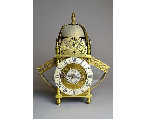 A rare William & Mary brass miniature lantern timepiece with alarmBy Daniel Parker, Fleet Street, LondonThe posted frame surm