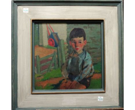 Bernard Fleetwood-Walker (1893-1965), On the farm, oil on board, with a portrait study verso, 24cm x 24.5cm.  IllustratedProv