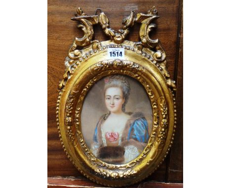 Attributed to to Emanuel Peter (1799-1873), Portrait of a lady in 18th century dress, watercolour, oval, bears a signature, 1