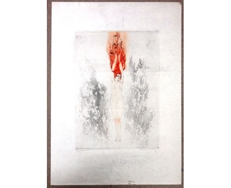 Louis Icart (1888-1950), Nude, colour etching, signed, 44cm x 30cm; together with a further colour etching by Manel Robbe, bo