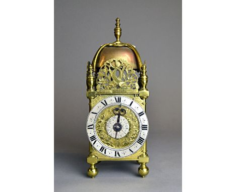 A rare Charles II brass miniature striking lantern clock with alarmBy Joseph Knibb, London, circa 1670, and with some element