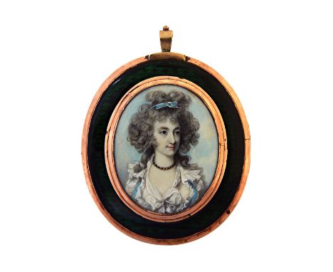 George Engleheart (1750-1829), a George III portrait miniature on ivory of Mrs Sophia Beal Bonnell (1748-1841), set in a gree