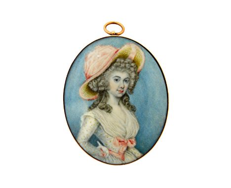 A George III portrait miniature on ivory of Miss Mary Anne Harvey Bonnell (1763-1853), painted in 1788, set in a floral engra