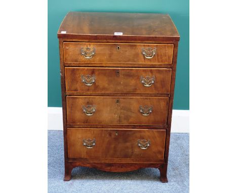 A small 19th century and later mahogany chest of four drawers, on splayed bracket feet, 49cm wide x 38cm deep.