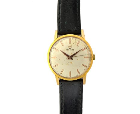 A gentleman's gold circular cased Tissot wristwatch, the signed jewelled lever movement numbered 4864734, the signed silvered
