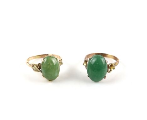 Two gold rings set with green aventurine quartz, ring sizes O-O 1/2, both mounted in 14 ct Sold on behalf of Princess Alice H