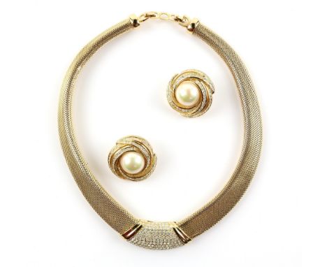 Vintage Christian Dior necklet, central white paste stone panel on gilt metal links, with clasp extender, clasp marked Chr.Di