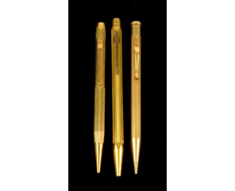 1940's gold propelling pencil, engraved 'Ruby to Tim 30 June,1947' hallmarked 9 ct, with a similar Yard-O-Led, inscribed with