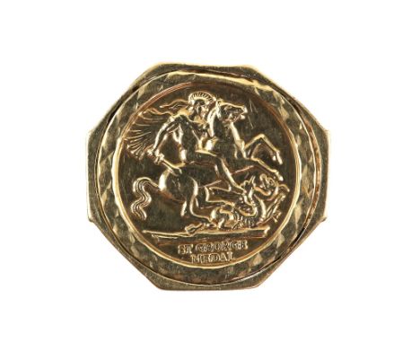 St George Medal ring, in 9 ct yellow gold, ring size W 1/2 CONDITION9 ct gross weight 5.9 grams