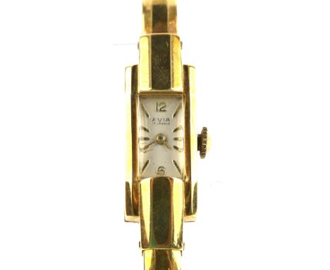 Vintage Avia bangle watch, rectangular dial with baton hour markers and Arabic numerals, 17 jewel movement, in 18 ct yellow g