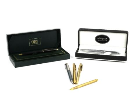 Sheaffer gold plated ball point pen, Chromatic gold plated double-colour ball point pen, gold plated mechanical pencil, 1950'