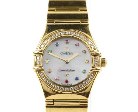 Omega ladies Constellation My Choice Iris wristwatch, in 18 carat yellow gold case, the signed mother of pearl dial set with 