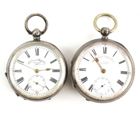 Two J G Graves Sheffield silver cased pocket watches, The Express English lever, enamel dial Roman numerals, subsidiary dial 