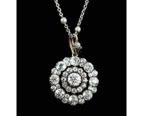 Antique old cut diamond pendant brooch, estimated total diamond weight 6.78 carats, mounted in silver and 9 ct, with removabl