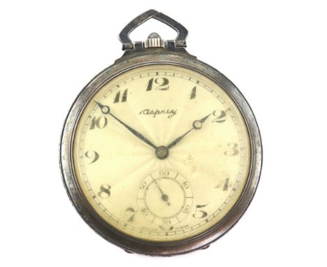 1920's Asprey pocket watch, round dial with Arabic numerals, subsidiary dial and minute track, Swiss made mechanical keyless 