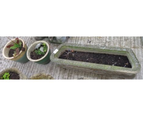 2 SMALL GLAZED POTS &amp; TROUGH PLANTER