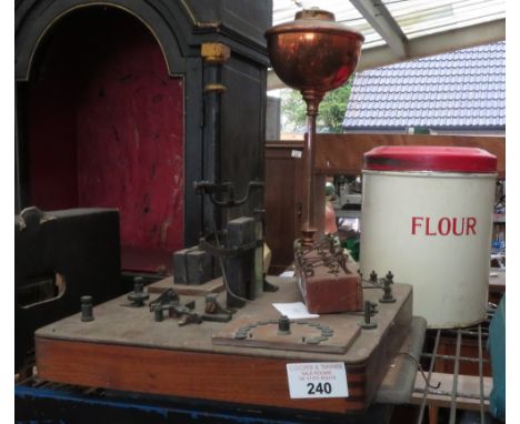 COPPER LAMP BASE, ELECTRIC BOARD &amp; FLOUR TIN