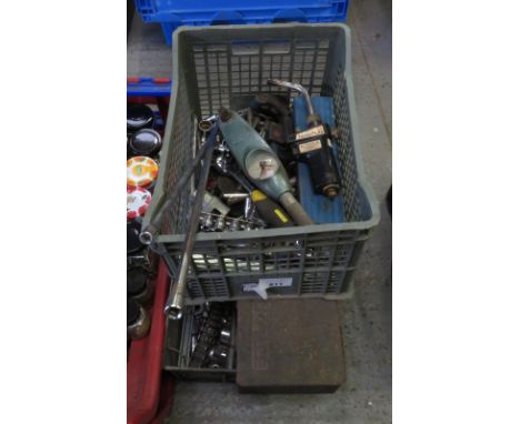 2 TRAYS OF MIXED TOOLS, SOCKETS SETS, PIPE CUTTERS &amp; GAS PIPE BLOWERS