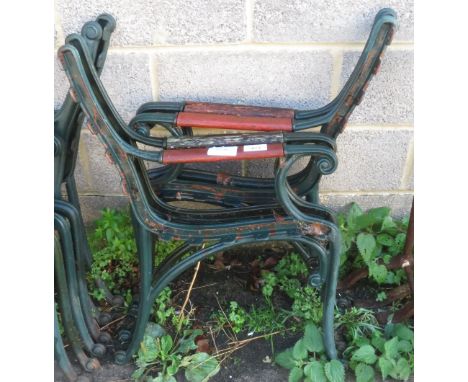 2 SETS OF METAL BENCH ENDS WITH WOODEN ARM SECTIONS