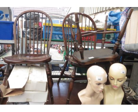 3 OAK STICK BACK CHAIRS ON CRINOLINE STRETCHERS