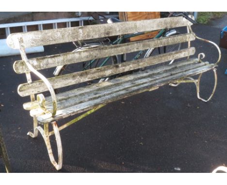 WHITE PAINTED WROUGHT IRON BENCH 