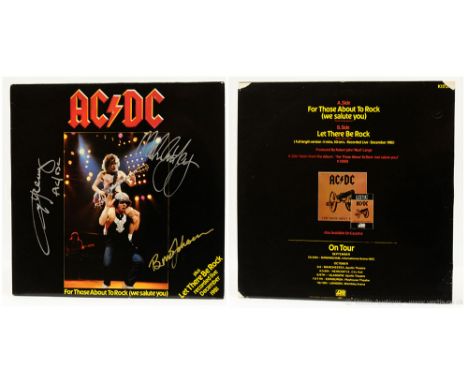AC/DC, For Those About to Rock Signed 12" single (K 11721).  12" single from Australian rockers AC/DC is a 1982 UK pressing w