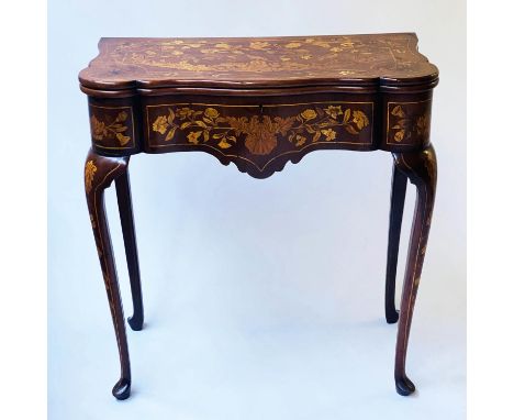 DUTCH 'DOUBLE' CARD TABLE, 76cm x 35cm D x 71cm H, 19th century Dutch mahogany and satinwood marquetry with fold over baize l
