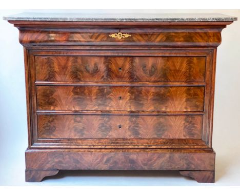COMMODE, 130cm x 58cm x 96cm H, 19th century French Louis Philippe, flame mahogany, with five long drawers and grey marble to