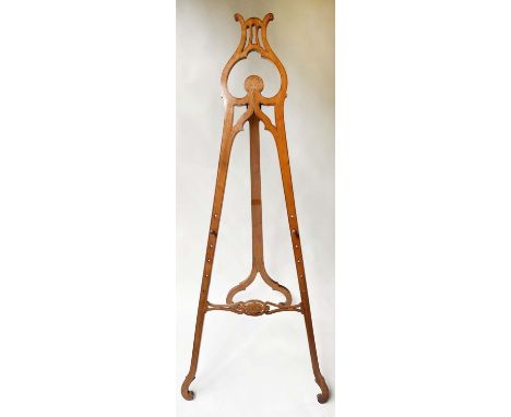EASEL, 197cm H x 75cm W, Edwardian satinwood and marquetry inlaid, of 'A' frame form. 