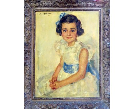 20th CENTURY SCHOOL 'Portrait of a Little Girl', 1934, oil on canvas, indistinctly signed and dated upper left, 70cm x 55cm, 