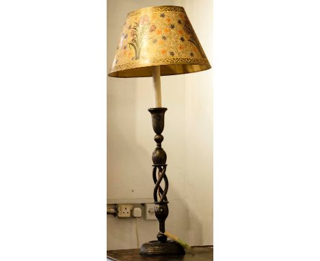 TABLE LAMP, 88cm H, Kashmiri painted, turned candlestick form, with hand painted shade. 