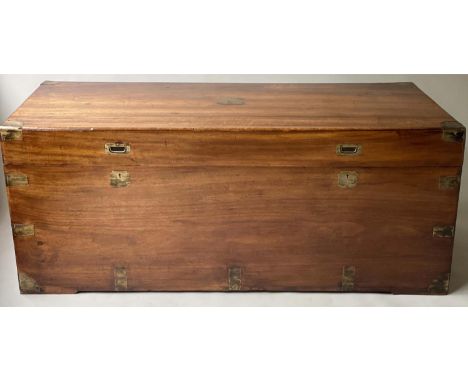 TRUNK, 19th Century Chinese export camphorwood and brass bound with rising lid and carrying handles, 166cm W x 75cm D x 68cm 