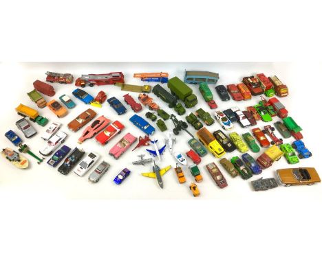 A collection of over eighty assorted retro Corgi, Dinky Matchbox and other die-cast model toys, including a Corgi Kojak Buick