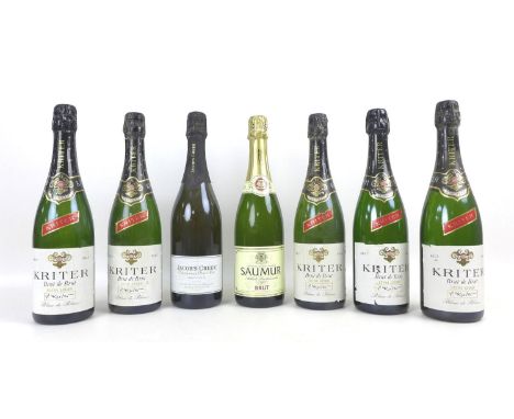 Vintage Wine: seven bottles of sparkling wine, comprising five Kriter Brut de Brut Extra Leger Blanc de Blancs, a bottle of S