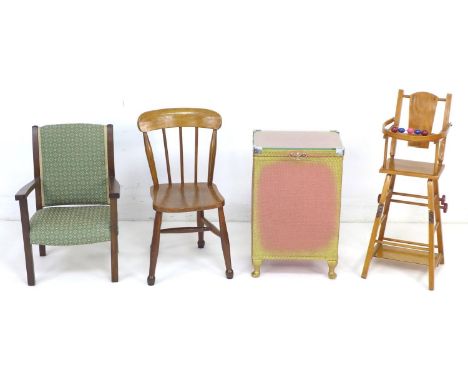 A group of four items of furniture, comprising a child's metamorphic high chair, 31 by 40 by 75cm high, a child's oak and bee