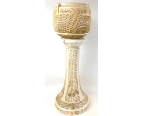 A Victorian Bretby cream coloured jardiniere on stand, with impressed marks to base of both pieces, numbered '2336 K' and '22