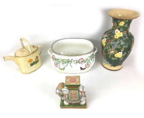 A Mintons 'Pink' pattern footbath 48 by 33 by 22cm high, and two other ceramics, an Indian style elephant stand, 19 by 10.5 b