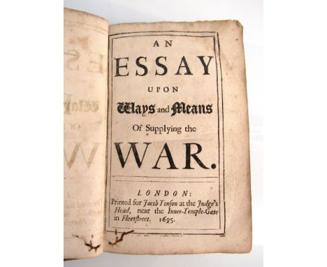 [Charles Davenant]: 'An Essay Upon Ways and Means of Supplying the War', London, Jacob Tonson, 1695, first edition, folding t