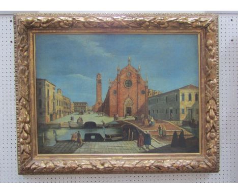 After Canaletto (1697-1768) An oil on canvas - A view of the Church of The Frari, Venice, set in a later ornate gilt frame.  