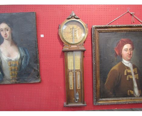 A late Victorian oak cased Admiral Fitzroy barometer/thermometer, a/f