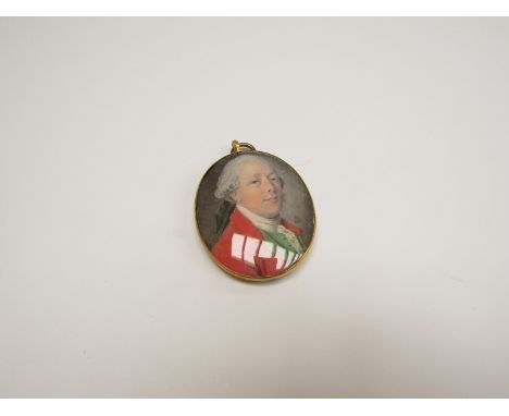 A late 18th Century miniature on ivory portrait of a gentleman, SC monogram for Samuel Coates, dated 1775 set in oval yellow 