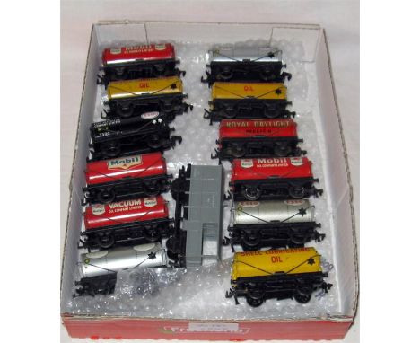HORNBY DUBLO 12 x Petrol Tankers - 3 x Shell , 3 x Silver Esso, Black Esso, 3 x Mobil Oil, Mobil Vacuum Oil and Royal Dayligh
