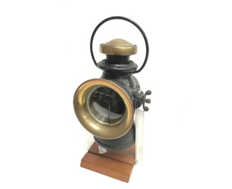 Joseph Lucas & Co. (Birmingham) King of The Road No.722 side lamp with bronze parts, clear lens and handle. Height 31cm, lens