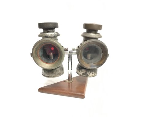 Two Joseph Lucas Ltd. (Birmingham) King's Own No. F146 automobile side lamps with clear glass lens and small red rear lens. H