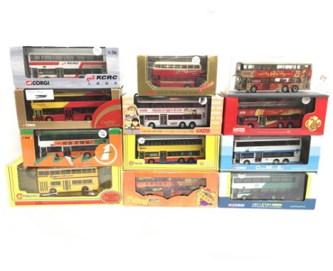 12 x EFE and Corgi Chinese 1/76 scale bus models, includes Corgi Alexander ALX500 Bodied Dennis Trident Wish Bus and #43226 K