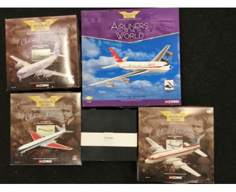 Four Corgi Aviation Archive 1/144 scale models: Airliners of the World AA32909 Boeing 707-338C Qantas, 1966; Classic Jetliner