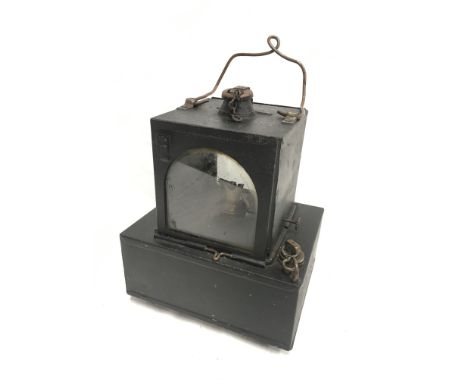 British Rail railway lamp marked 'BR (M)' with rectangular base, height 22cm 