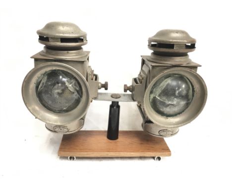 A pair of Imperial Motor Industries Ltd. (London) automobile side lamps with clear lens and small red rear lens. Height 19cm,